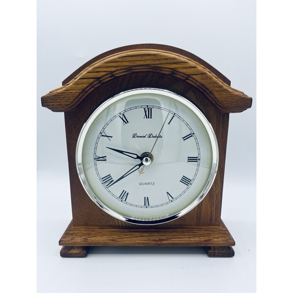 Daniel Dakota Vintage Mantle Battery Operated Wood Quartz Roman Numerals Clock